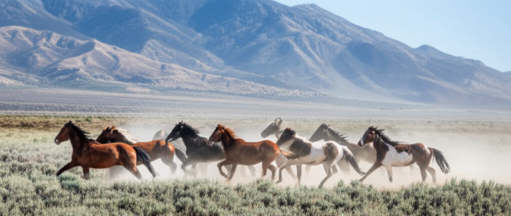 Nevada wild mustangs in desert