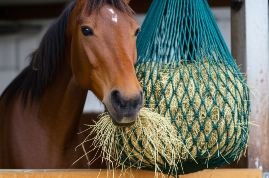 Horse eating hay