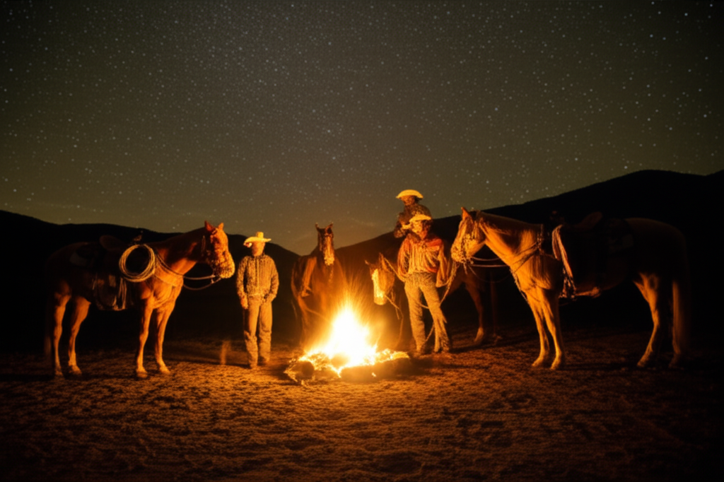 Dude ranch campfire under stars