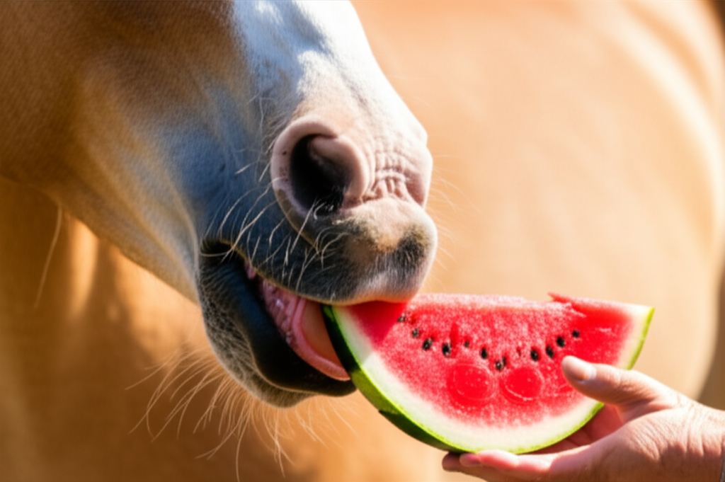 Horse with watermelon