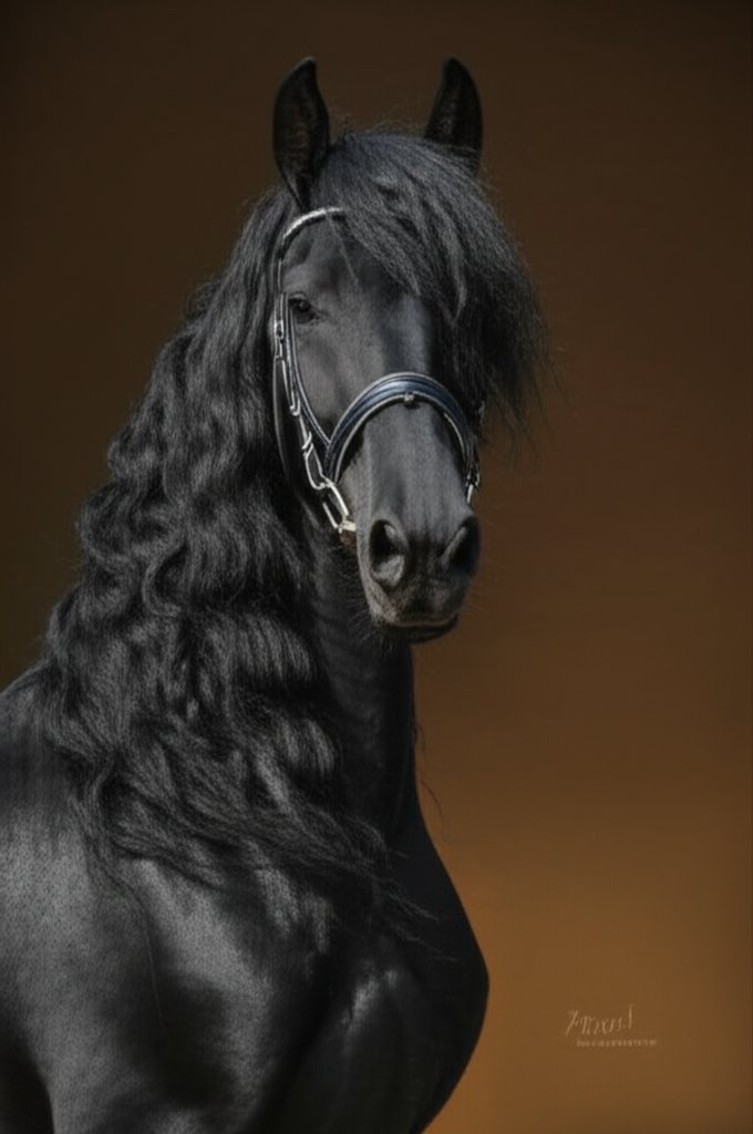 Majestic black Friesian horse