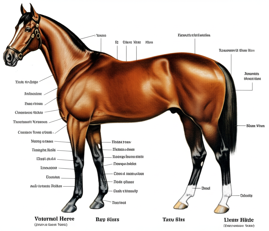 Horse anatomy diagram showing labeled body parts