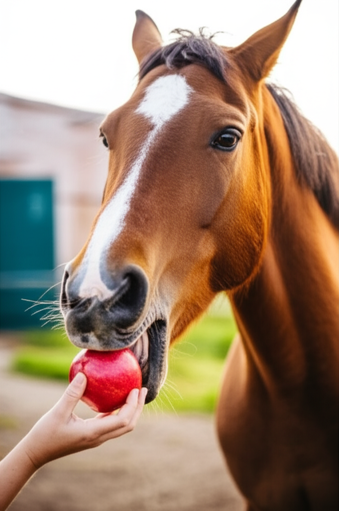Horse eating apple