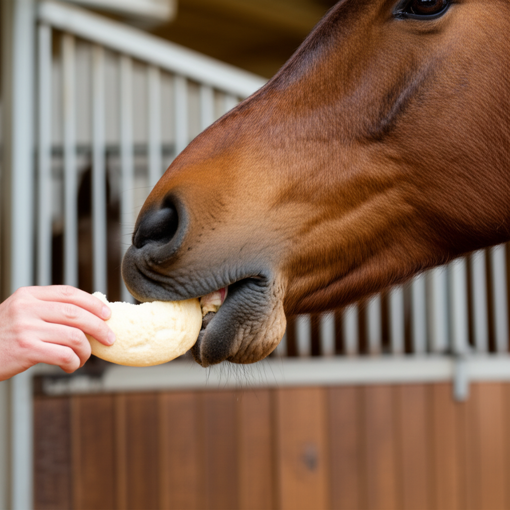 Horse with bread treat