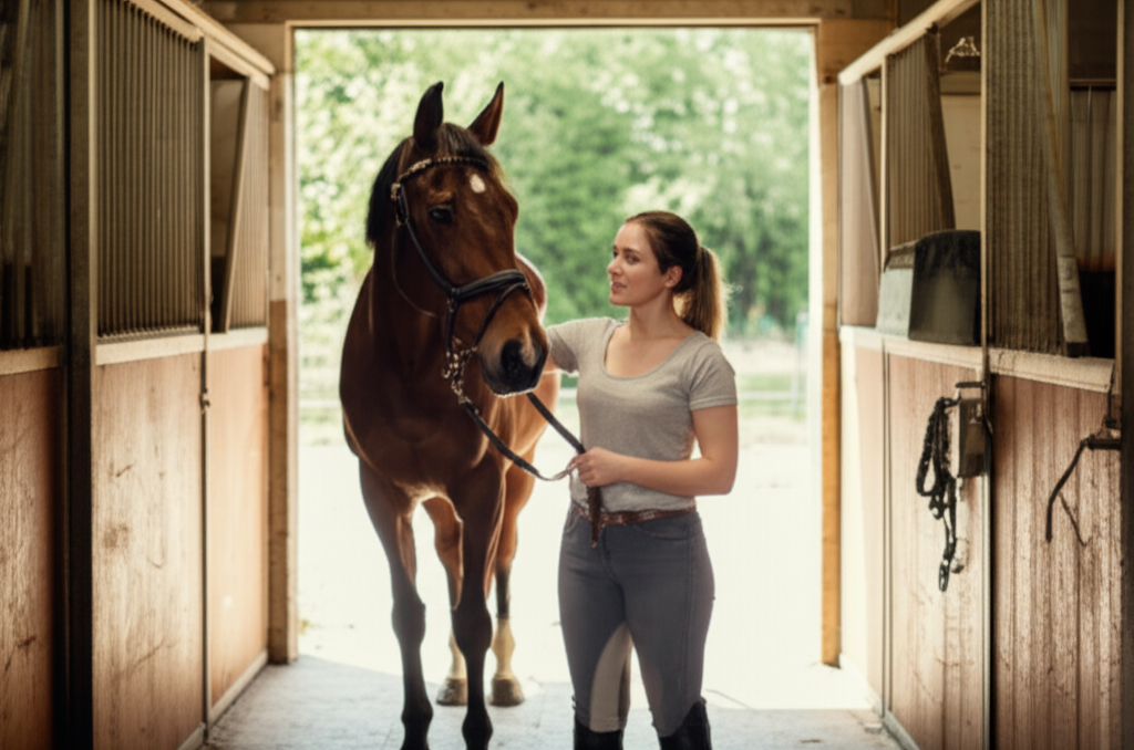 New horse owner bonding with horse