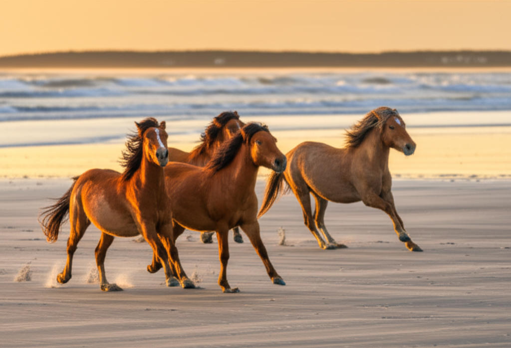 Wild horses on beach