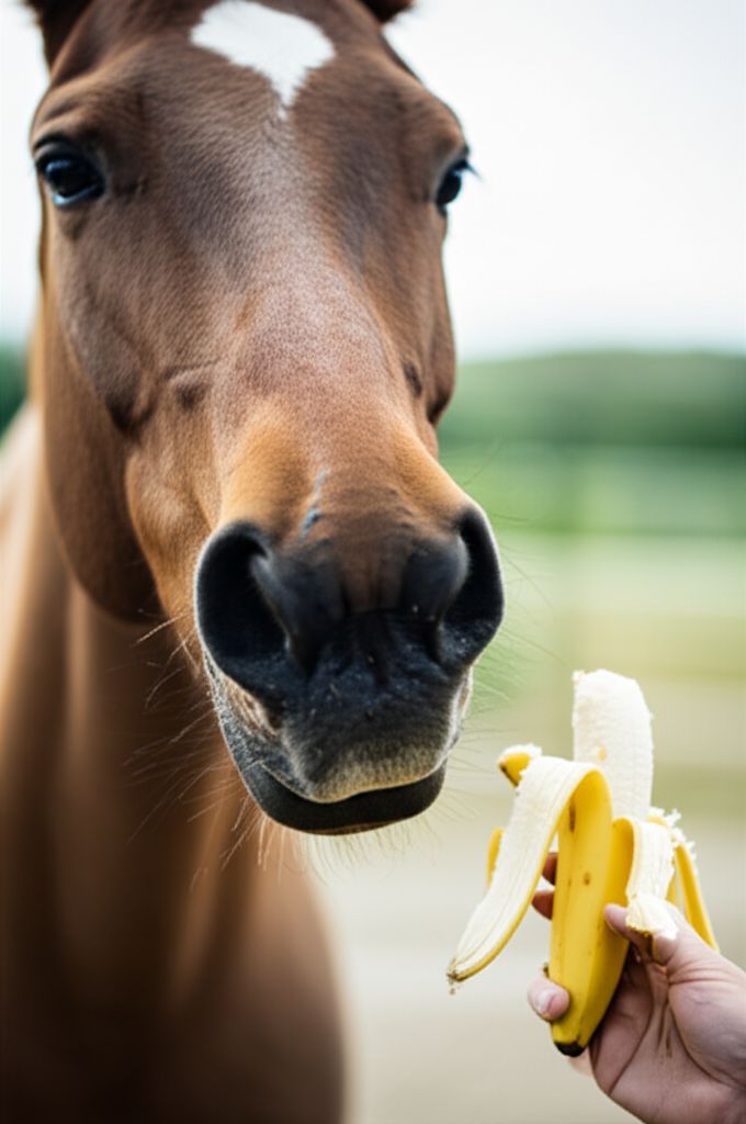 Horse eating banana