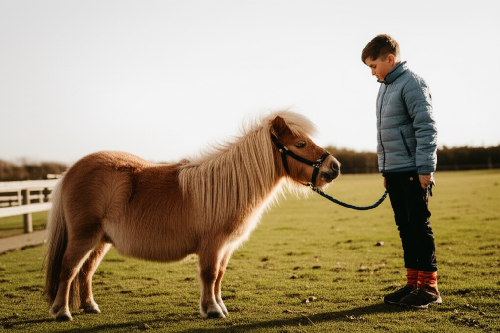 Shetland pony with child